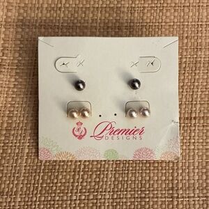 Premier Designs Silver, Cream, and White Pearl Earrings